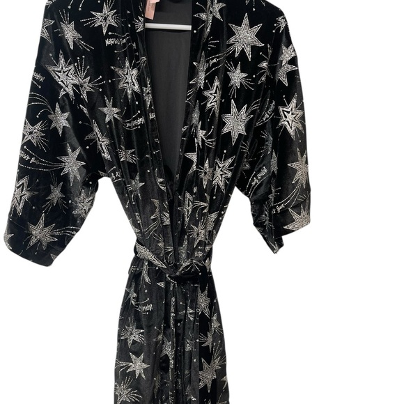 Victoria's Secret RARE Celestial Moon Star Black Velvet Robe Wrap Kimono Sz XS/ - Picture 9 of 16